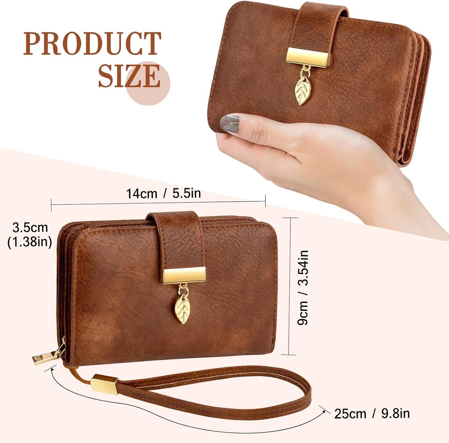 Small RFID Blocking Wallet for Women Leather Compact Bifold Wallet 18 Card Slots Ladies Wallets with Coin Pocket