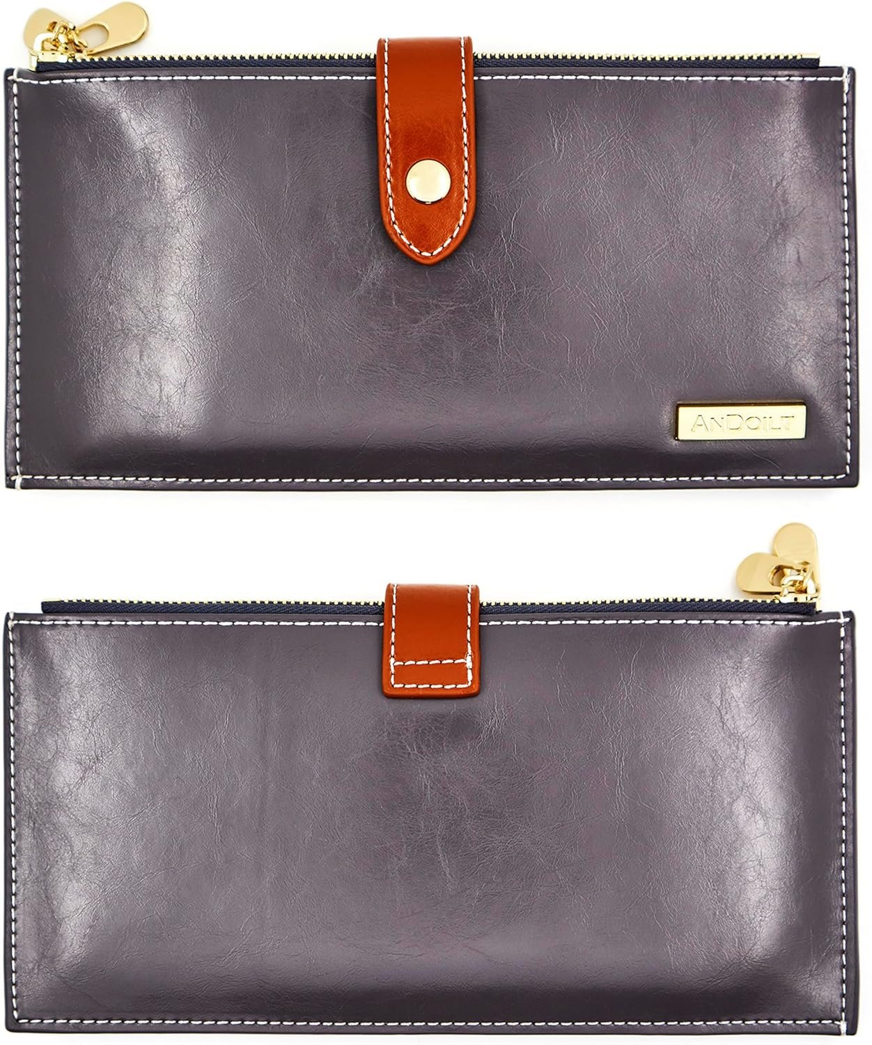 ANDOILT Womens Genuine Leather Wallet RFID Blocking Credit Card Holder Zipper Purse Cell Phone Handbag