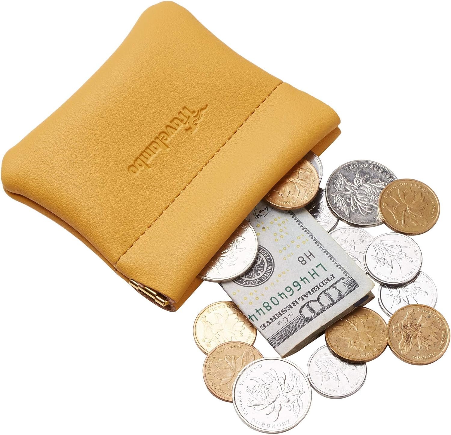 Travelambo Leather Squeeze Coin Purse Pouch Change Holder For Men  Women