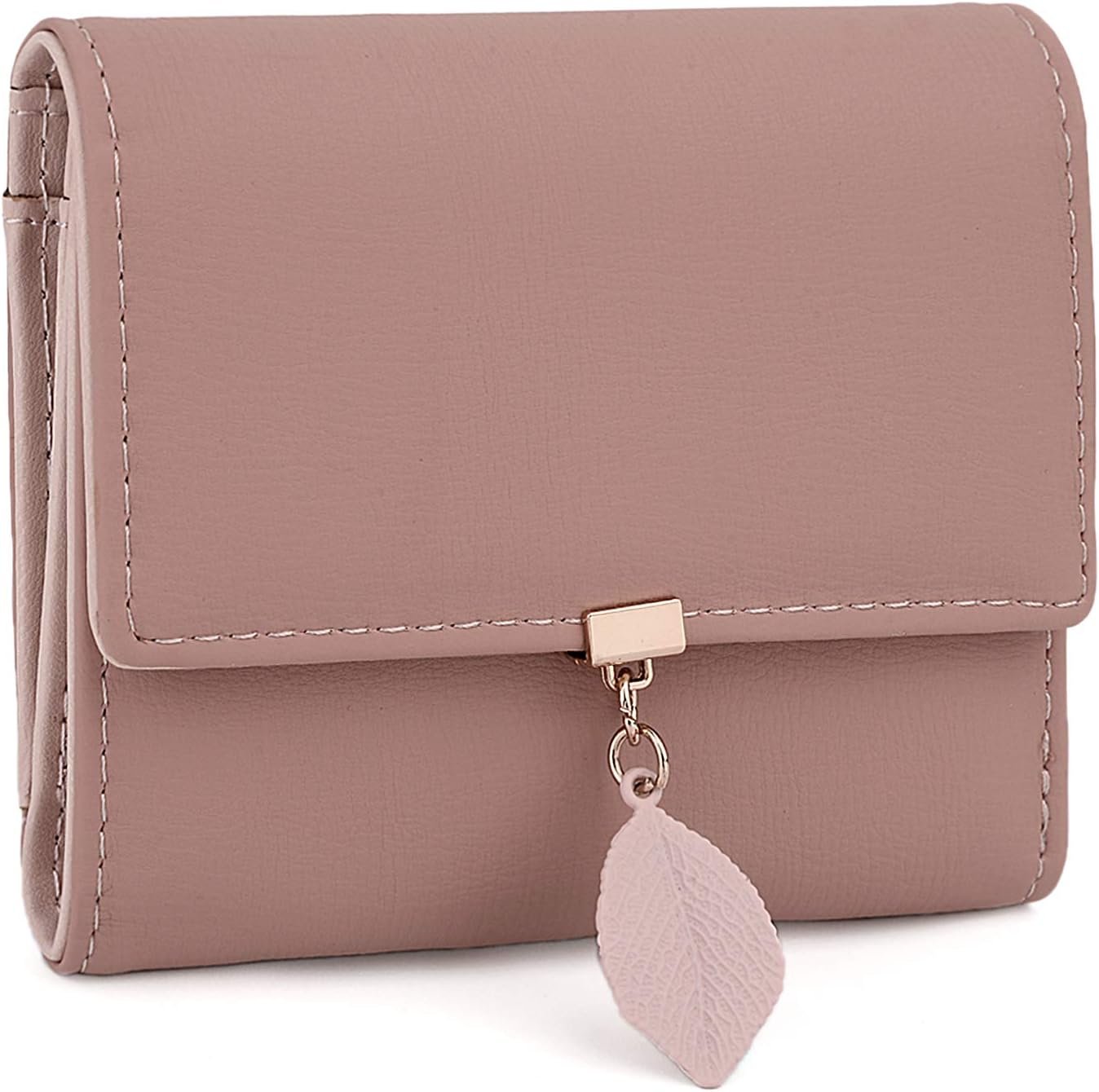 UTO Wallet for Women PU Leather Leaf Pendant Card Holder Phone Checkbook Organizer Zipper Coin Purse