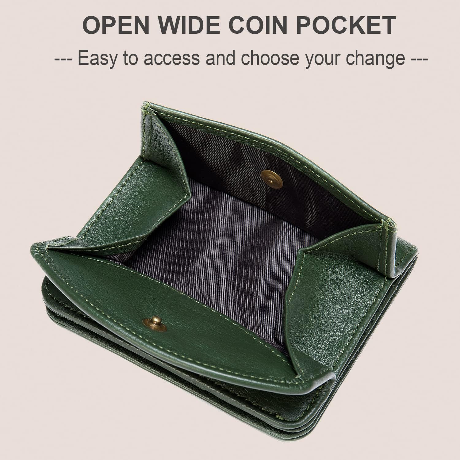 Bifold wallet women, Ultra Slim Women’s Leather Wallets, Thin Compact Ladies Wallet with Coin Pocket Purse (Dark Green)