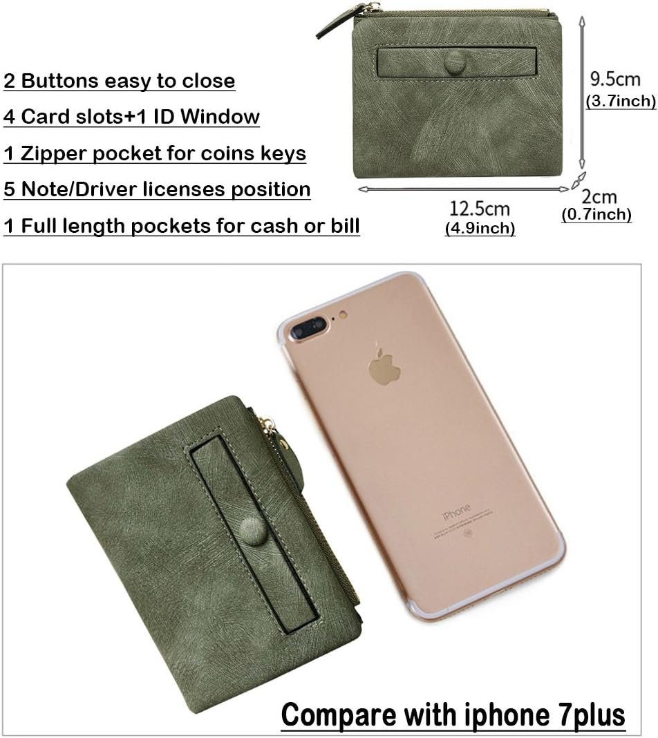 YOTOO TOPKULL Womens Wallets Bifold Leather Small Wallets for Women Mini Rfid Thin Billfolds Ladies Wallets Slim Compact with Zipper Coin Pocket (green)