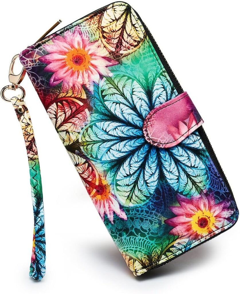 Womens Boho RFID Wallet Clutch - Stylish, Spacious w/Wristlet for Travel, Holds Cards, Phone, Cash