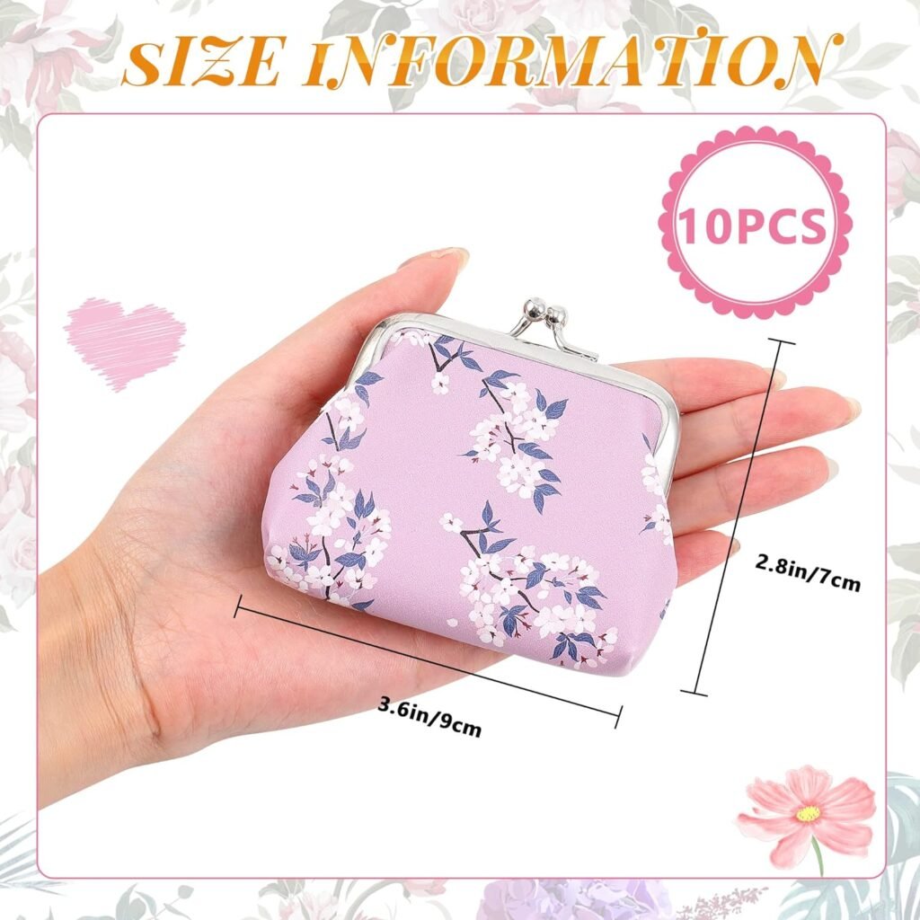 10 Packs Women Coin Purse Small Coin Purses Pouches Cute Change Wallets for Women Kiss Lock Change Purse Change Pouch (Floral)