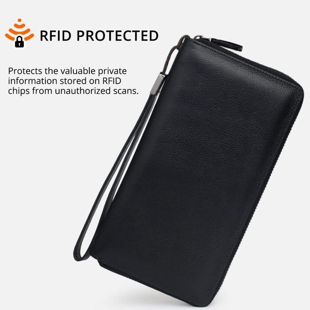 Bveyzi Women RFID Blocking Wallet Leather Zip Around Phone Clutch Large Capacity Ladies Travel Purse Wristlet