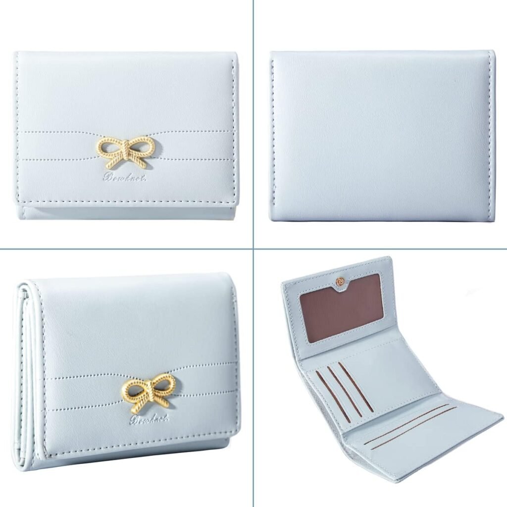Sunwel Fashion Wallets Girls Cute Coquette Bow Small Wallet Aesthetic Card Holder ID Window Purse for Women (BLUE)