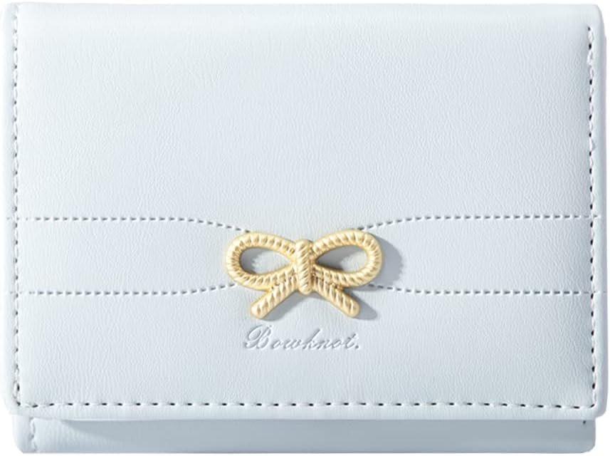 Sunwel Fashion Wallets Girls Cute Coquette Bow Small Wallet Aesthetic Card Holder ID Window Purse for Women (BLUE)