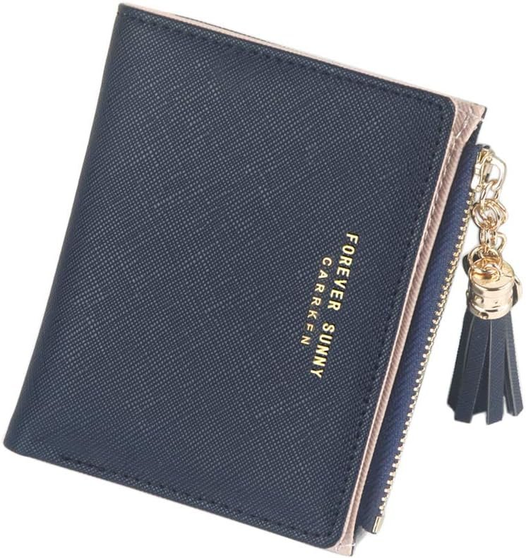 Womens Small Compact Slim Leather Mini Wallet Lady Purse Zipper Pocket Card Organizer Bifold Wallets (Grey)