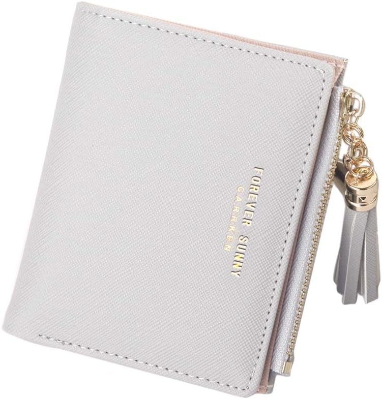Women’s Small Compact Slim Leather Mini Wallet Lady Purse Zipper Pocket Card Organizer Bifold Wallets (Grey) Review